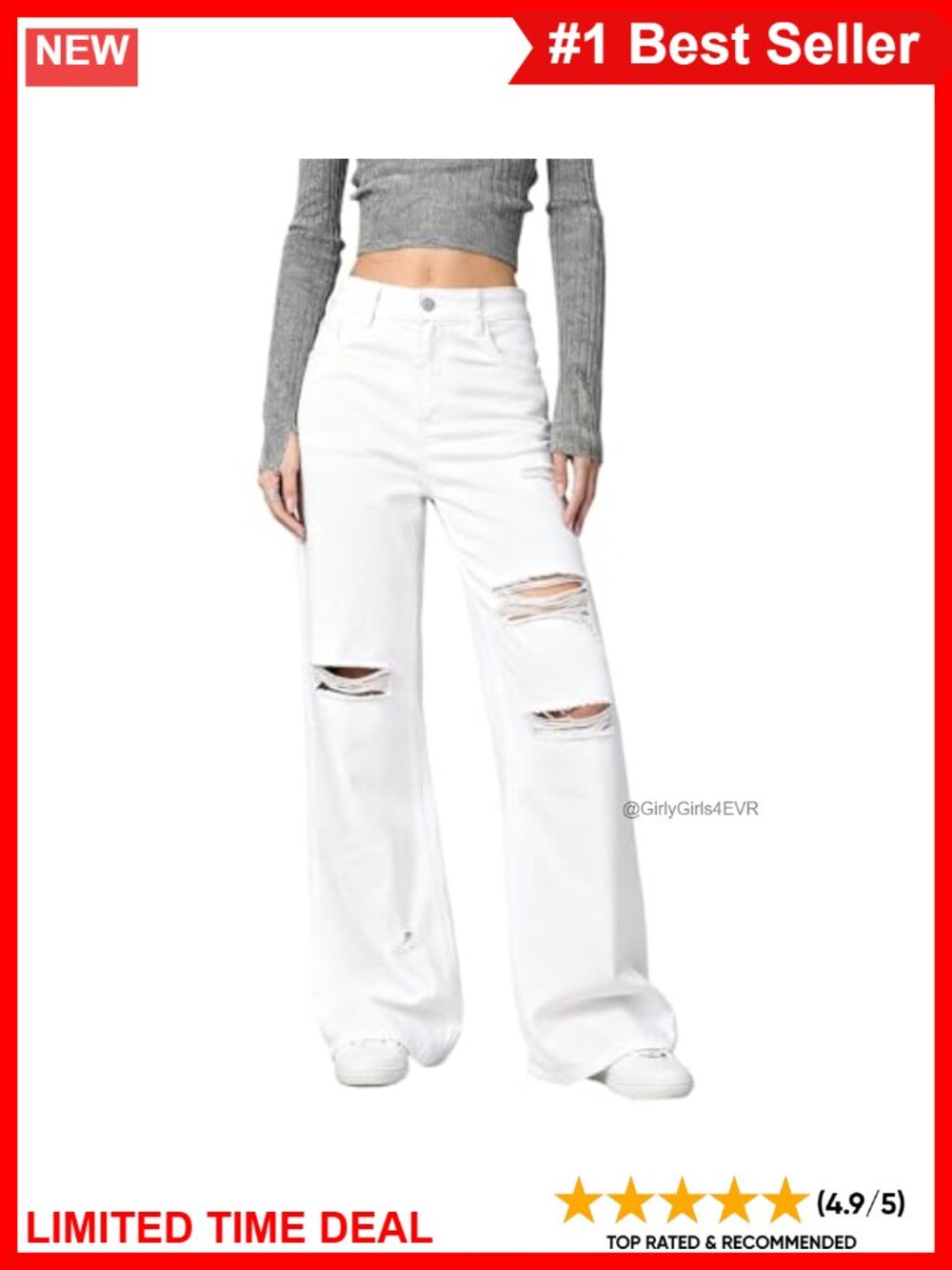 Wide Leg High Waisted Ripped Distressed Denim Jeans
